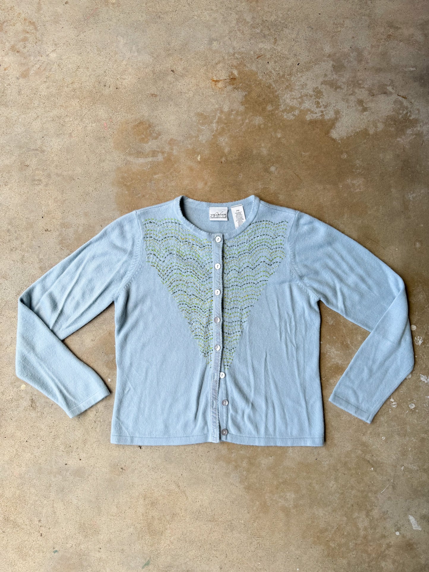 powder blue embroidered cardigan