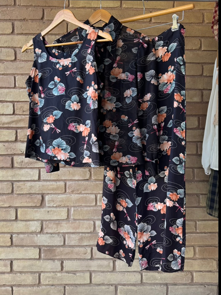 70s frog print wide leg pant set