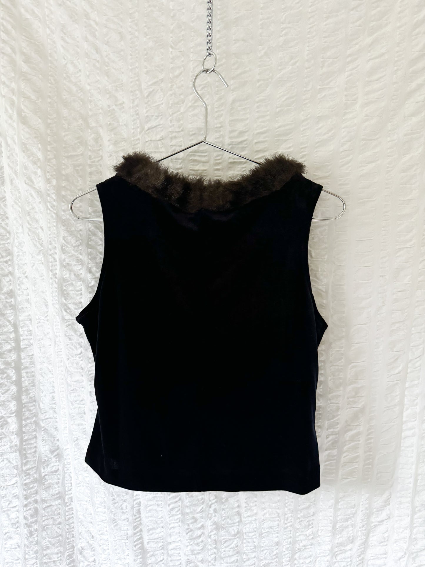 faux fur trim velvet top