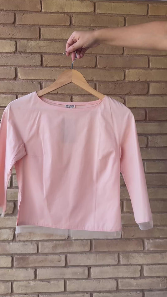 90s mesh trim cotton top