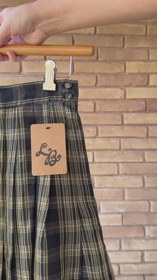 90s silk organza plaid skirt